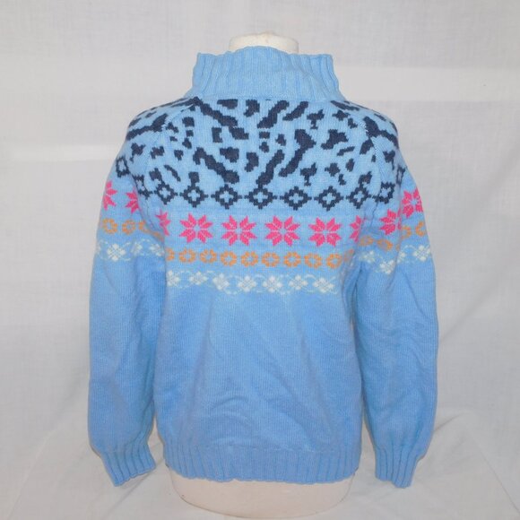 Kari Traa Ingrid Blue Pink Knit Wool Blend half Turtleneck Sweater Womens XL - Picture 10 of 12